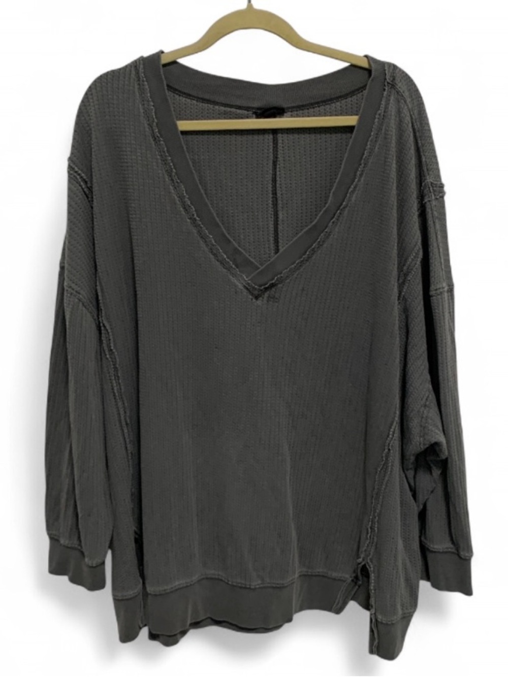 torrid Charcoal V-Neck Waffle-Knit Pullover